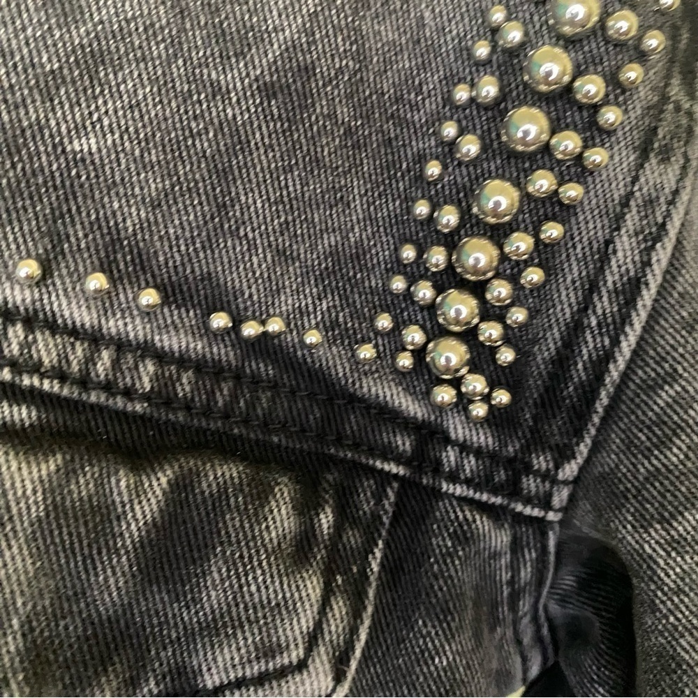 Forever 21 Premium Black Distressed Denim Studded Jacket Size S - Picture 6 of 16